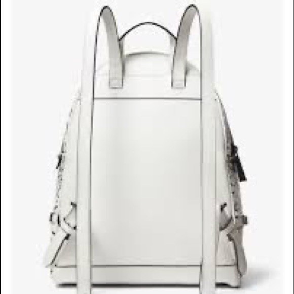 Michael Kors Rhea White/Silver Medium Leather Backpack - Picture 3 of 14